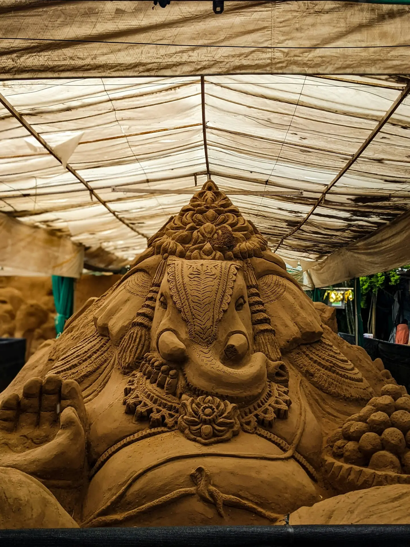 a wood carving of a dragon